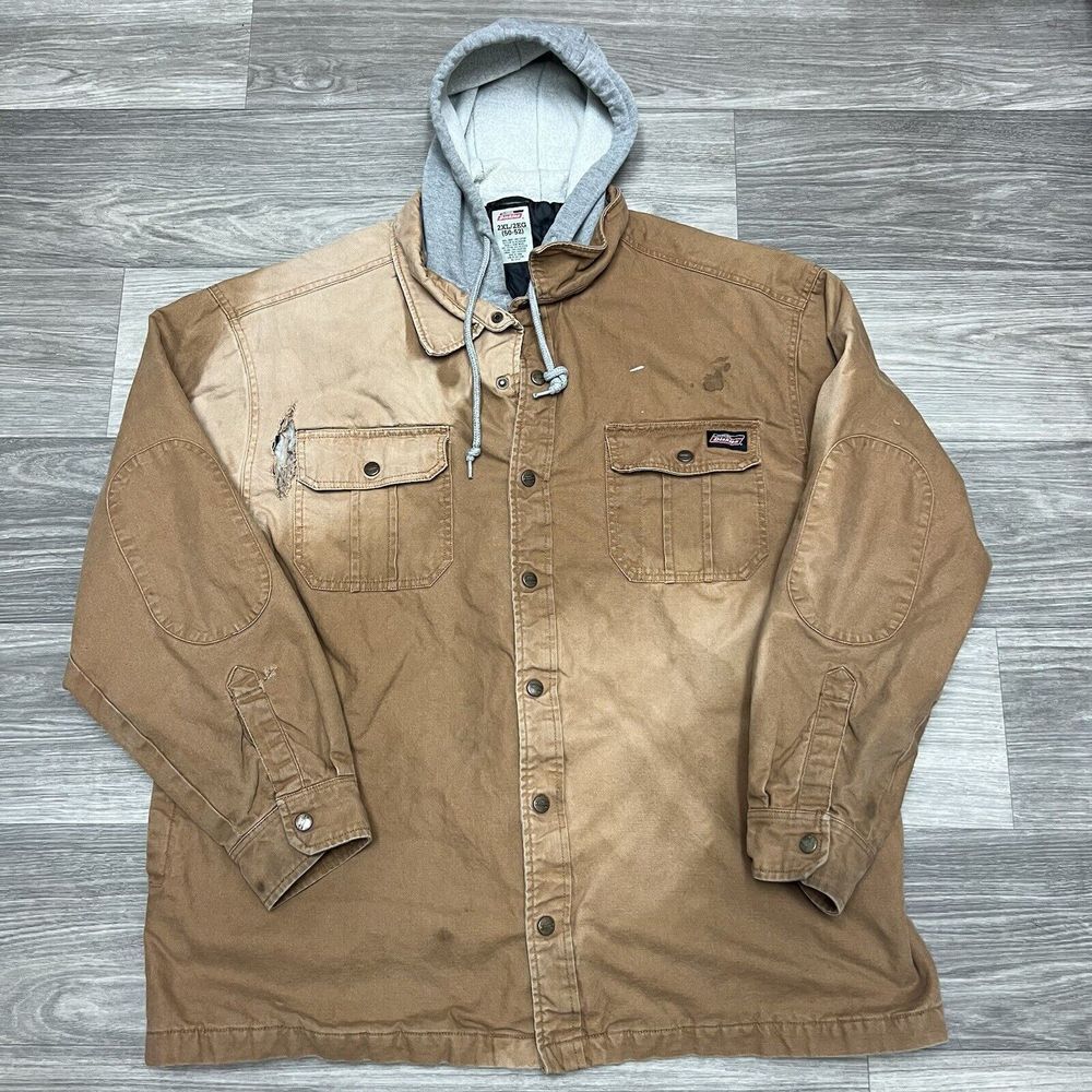 Vintage Dickies Hoodie Jacket Mens 2XL Brown Gray FullZip Work Distressed‎ Chore